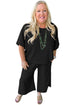 Textured Batwing Sleeve Tee Wide Leg Pants Plus Size Set